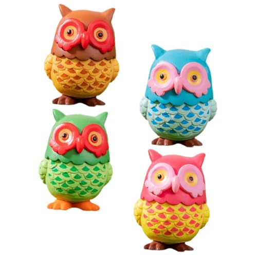 VANZACK 4 Stück Realistische Eulen Deko aus Resin Kleine Miniatur Vogelfiguren für Mikrolandschaften Kindersichere Langlebige Ornamente in Braun Blau Grün für Tisch Gartendekoration von VANZACK