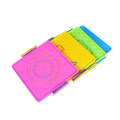 VANZACK 4 Stück Teiliges Farbiges Kunststoff Geoboard Nagelbrett Doppelseitig Mathematik Lernspielzeug Grundschule Formenbrett für Kreatives Mathe Lehrmittel Zufällige von VANZACK