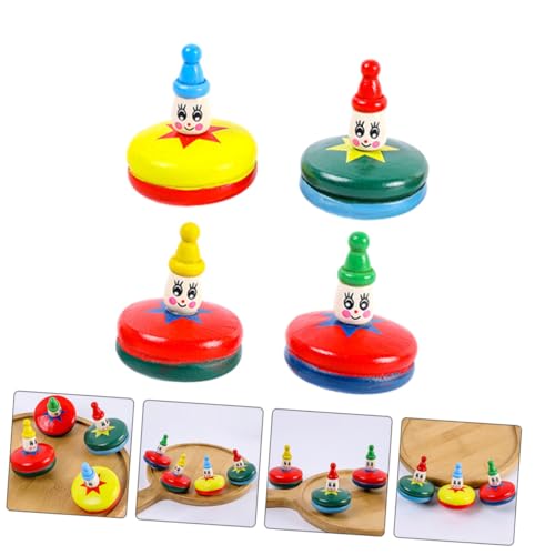 VANZACK 4 Stück Teiliges Holz gyroskop Niedlichem Cartoon Design Handbetriebenes Kreiselspiel für Sicheres Stabiles Holzmaterial als Geburtstags mitgebsel für Jungen und Mädchen von VANZACK