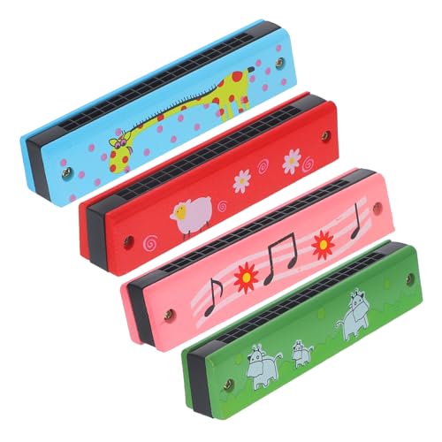 VANZACK 4 Stück Teiliges Holzmundharmonikas Musikinstrumente Tragbare Kleine Harmonikas für Anfänger Langlebig Leicht Kindgerechtes Musikspielzeug Fördert Musikalische Bildung von VANZACK