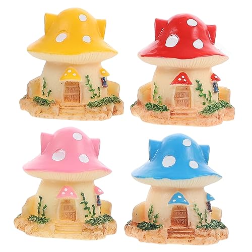 VANZACK 4 Stück Teiliges Pilzhaus Deko aus Resin Niedliche Miniatur Figuren mit Lebendigen Farben Langlebig für DIY Garten Feengarten Tischdekoration und Kreative Bastelprojekte von VANZACK
