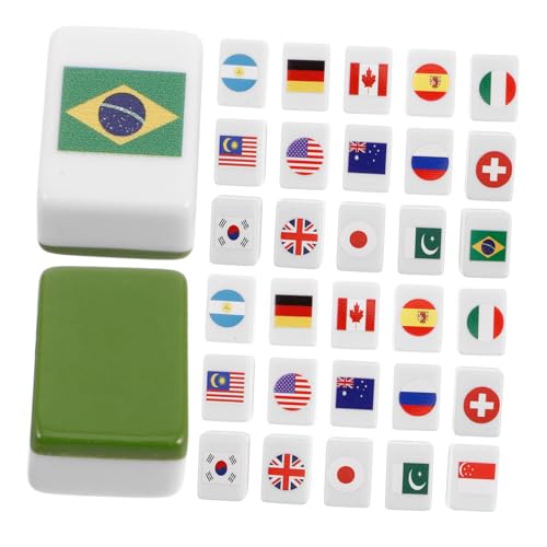 VANZACK 48 Stück Teiliges Mahjong Spielset Nationalflaggen Design aus Robustem Kunststoff Vielseitig für Familien Partyspiele Inklusive Zwei Personen Eliminationsspiel Einfach zu Bedienen von VANZACK