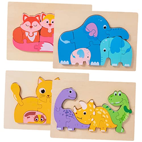 VANZACK 4Sätze Tier Puzzle Holzspielzeug Für Kleinkinder Interaktive Tier Rätsel Für Frühe Kognitive Entwicklung Lernspielzeug Mit Dinosaurier Wal von VANZACK