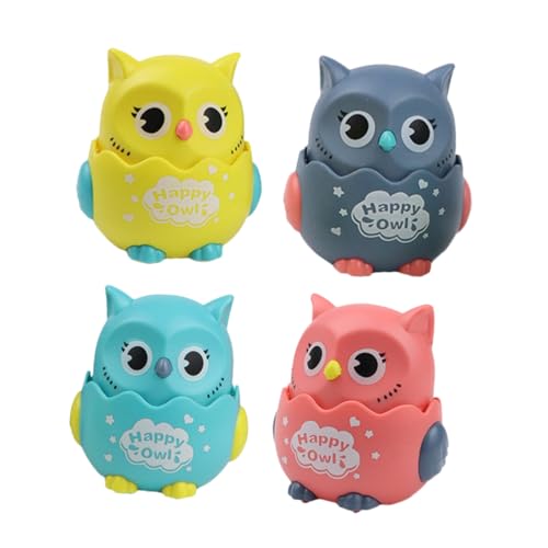 VANZACK 4Stücke Eulenspielzeug Drückbetriebene Cartoon Owl Coasting Autos Kreatives Bildungsspielzeug Für Kleinkinder Babyspielzeug Für Frühe Entwicklung Farbenfrohes Design von VANZACK