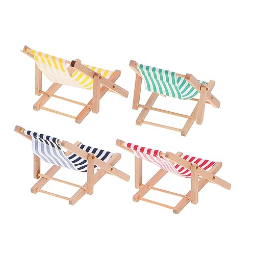 VANZACK 4Stücke Mini Strandstuhl Möbel Dekoration Für Puppenhaus Gestreifte Liegestühle Für Gartenlandschaften Und Wohnaccessoires von VANZACK