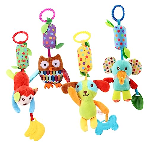 VANZACK 4Stücke Plüschtiere Hängende Rasseln Für Kinderwagen Mit Monkey Dog Elephant Und Owl Unterhaltsames Rasselhängespielzeug von VANZACK