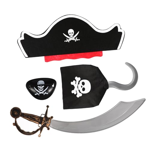 VANZACK 4Stücke Teiliges Piratenkostüm Für Erwachsene Piratenhut Augenklappe Piratenmesser Und Handhaken Für Halloween Karneval Und Cosplay Veranstaltungen von VANZACK