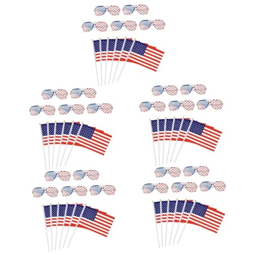 VANZACK 5 Sätze Flag-Brille amerikanische Flagge USA-Flaggen US-Flagge auf Stick Gläser Feiertagsflaggendekore themenbezogene partybrillen Miniatur Banner Requisiten schmücken Plastik von VANZACK