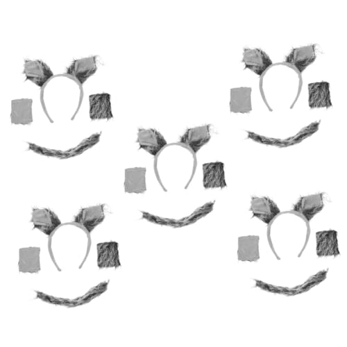 VANZACK 5 Sätze Wolf Kostüm Zubehör Teiliges Tierhaarschmuck mit Ohren und Handschuhen für Halloween Cosplay Maskerade und Partys Weichem Gefertigt von VANZACK