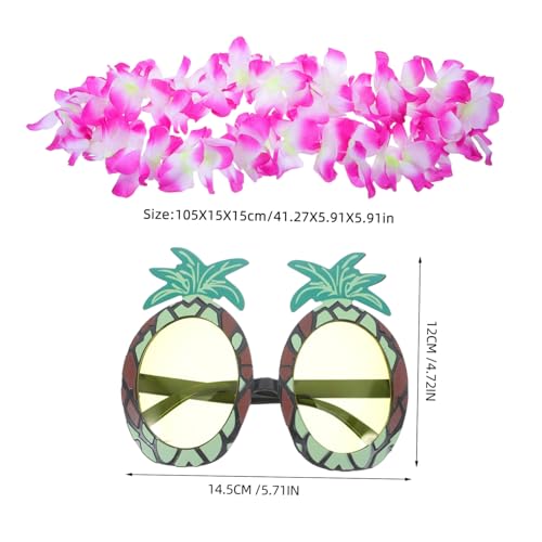 VANZACK 5 Stück Teiliges Hawaii Party mit Vergrößerter Violetter Blumengirlande Armband und Witziger Ananasbrille Langlebige Leichte Karnevalsaccessoires für Tanz und Fotorequisiten von VANZACK