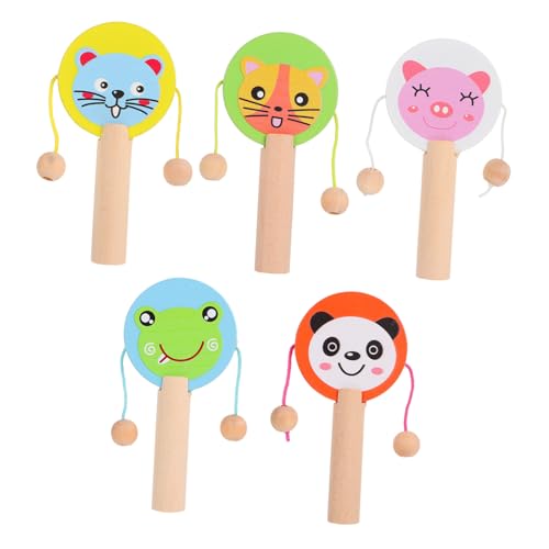 VANZACK 5 Stück Teiliges Holzspielzeug Bunte Tier Trommeln mit Rasselfunktion Abnehmbar Verschleißfest Tragbar Musikalisches Frühförderungsinstrument für Kleinkinder und Junge Mädchen von VANZACK