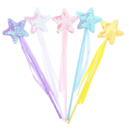 VANZACK 5 Stück Teiliges Stern feenstab mit Quaste Bunte Party Deko für Kindergeburtstag Cosplay Fotorequisiten und Bühnenauftritte Geeignet für Mädchen und Festveranstaltungen von VANZACK