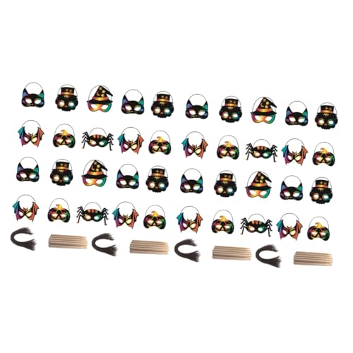 VANZACK 56 Teiliges Halloween DIY Kratzpapier Masken für Bunte Bastelmasken zum Selbstgestalten Kreative Partydeko für Halloween Karneval Kostümparty Vielseitig Einsetzbar von VANZACK
