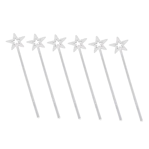 VANZACK 6 Stück Silberne mit Stern Design Leichte Kunststoff Feenstäbe für Mädchen als Party und Geburtstagsdekoration Sicher und Kindgerecht für Magisches Cosplay von VANZACK