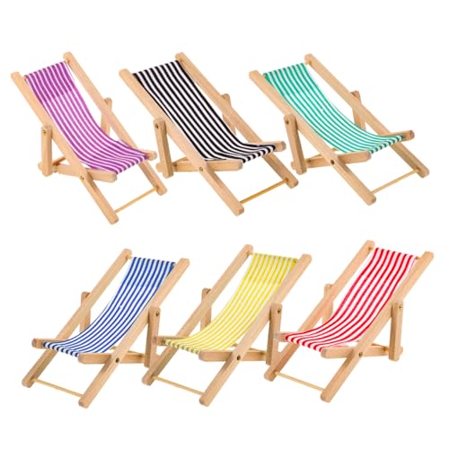 VANZACK 6 Stück Strandstuhl Teiliges Puppenhaus Zubehör Faltbare Miniatur Liegestühle für Mikrolandschaften DIY Deko für Kinderzimmer und Strandspielzeug von VANZACK