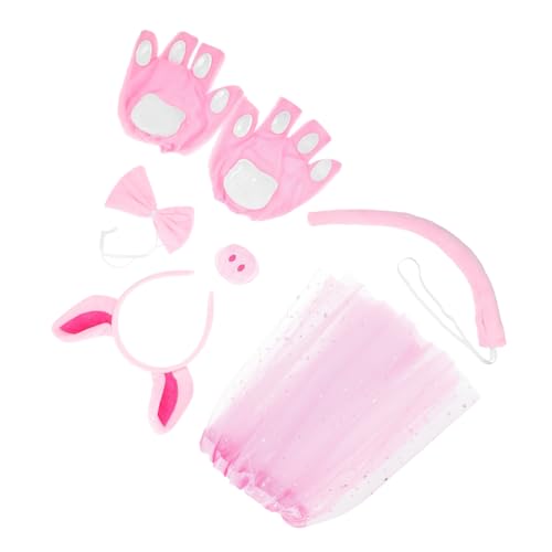 VANZACK 6 Stück Teiliges Halloween Schwein Kostüm mit Pinkem Schweineohren Haarreif Rock Handschuhen und Fliege Party Zubehör für Mädchen Festliches Tierkostüm für Geburtstagsfeiern und VANZACK 6 Stück Teiliges Halloween Schwein Kostüm mit Pinkem Schweineohren Haarreif Rock Handschuhen und Fliege Party Zubehör für Mädchen Festliches Tierkostüm für Geburtstagsfeiern und von VANZACK