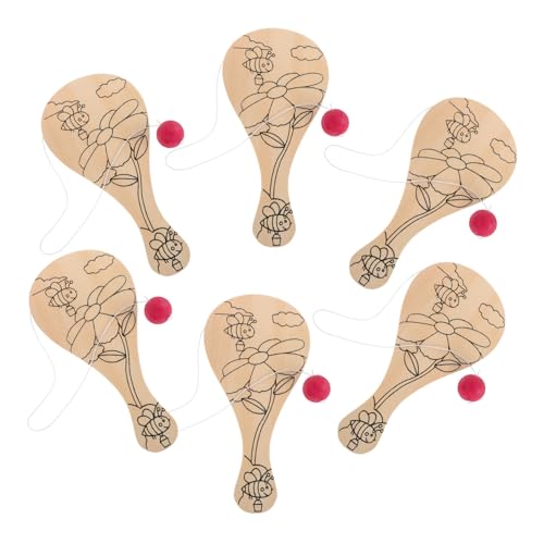 VANZACK 6 Stück Teiliges Handbemaltes Holz Paddle Ball Set für Kreatives DIY Graffiti Kunst und Motorik bei Familienfeiern und Feiertagsdekorationen von VANZACK