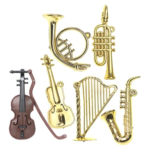 VANZACK 6 Stück Teiliges Mini Musikinstrumenten Set für Puppenhaus Realistische Klassische Nachbildung Handgefertigte Miniatur Musikdekoration für Puppenhaus Zubehör und Miniatur von VANZACK