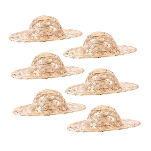 VANZACK 6 Stück Teiliges Mini Strohhüte Handgewebt Leicht Miniatur Hüte für Puppen DIY Bastelzubehör Sommer Kopfbedeckung Dekoration Klein von VANZACK