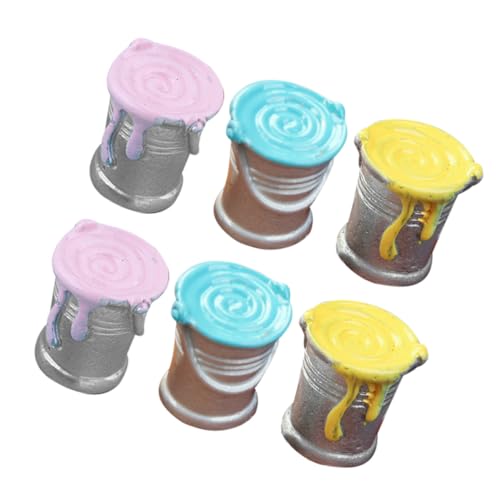VANZACK 6 Stück Teiliges Miniatur Farb Eimer Puppenhaus Dekoration Kleine Realistische Farbtöpfe Mini Figuren für DIY Basteln und Malzubehör Kleine Hausdeko von VANZACK