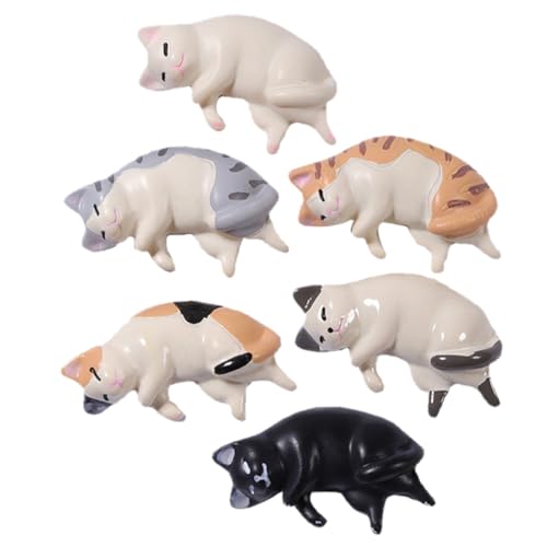 VANZACK 6 Stück Teiliges Miniatur Katzenfiguren Realistische Kleine Katzenstatue aus Resin Niedliche Deko für Garten und Innenräume Schlafende Katzen Ornament Lebensecht und Farbenfroh von VANZACK