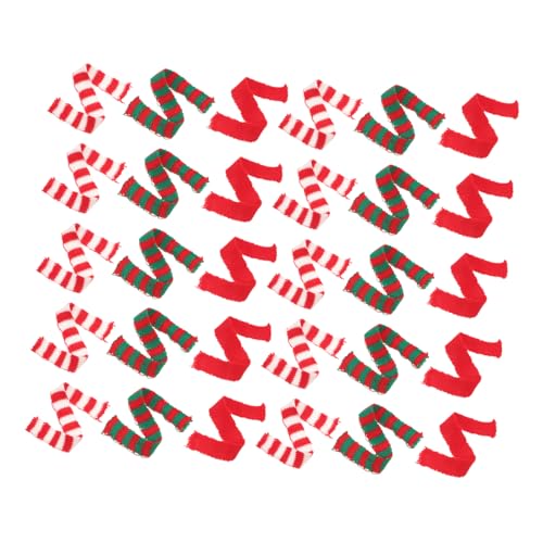VANZACK 60 Stck. Teiliges Mini Wollschal Gestreifte Strickschals Rot Weiß Grün Dekorative Puppenschals für Weihnachten Party DIY Basteln von VANZACK