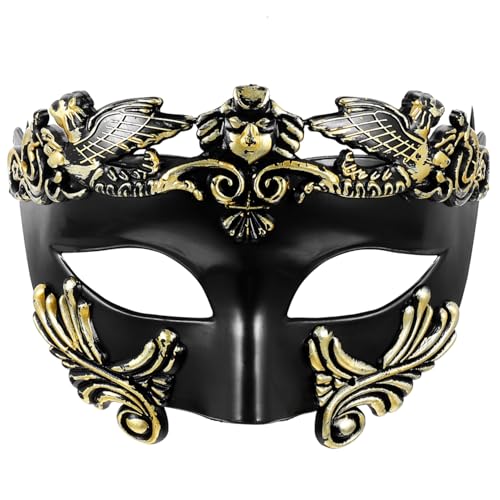 VANZACK Ägyptischer Krieger Halbgesichtsmaske Cosplay Halloween Party Maske Römischer Stil Schwarz Gold Für Erwachsene Karneval Kostümfest von VANZACK