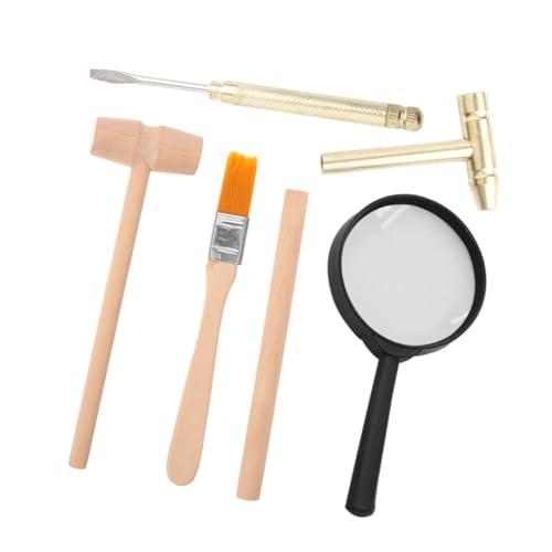 VANZACK Archäologie Werkzeug Set Holzhammer Meißel Pinsel Metallhammer Ergonomisch Komplett Für Dinosaurier Edelstein Fossilien Ausgrabung DIY Lernspielzeug von VANZACK