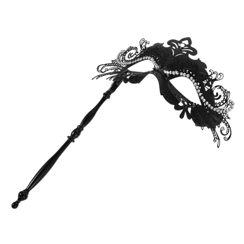 VANZACK Elegante Schwarze Masquerade Maske mit Abnehmbarem Stiel Funkelnde Verzierungen Komfortable Passform für Damen für Karneval Maskenball Halloween und Themenpartys von VANZACK