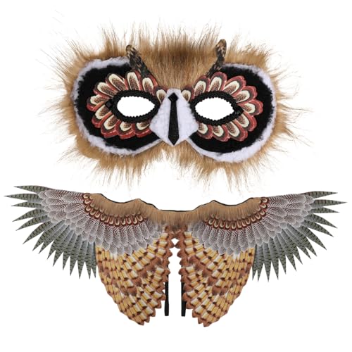 VANZACK Eulen Kostüm Set für Masken und Flügel für Fasching Halloween und Bühnenaufführungen Wiederverwendbare Party Requisite für Jungen und Mädchen Teiliges Set von VANZACK