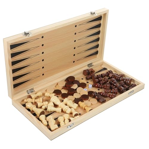 VANZACK Faltbares Schachspiel Spielset aus Holz Leicht Tragbar für Reisen Familie mit Glatter Oberfläche und Langlebigen Figuren VANZACK Faltbares Schachspiel Spielset aus Holz Leicht Tragbar für Reisen Familie mit Glatter Oberfläche und Langlebigen Figuren von VANZACK