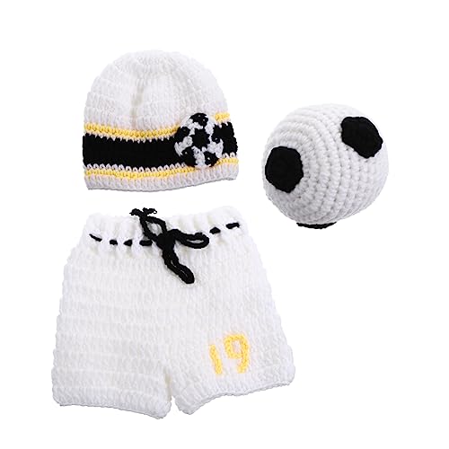 VANZACK Fotokostüm für Neugeborene Monate Handgestricktes Fußball Design mit Shorts Mütze und Ball Warmes Weiches Outfit für Fotoshooting und Party von VANZACK