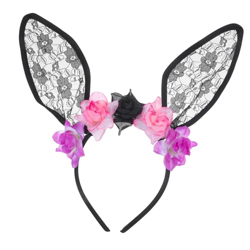 VANZACK Halloween Haarreif mit Schwarzen Spitzen Hasenohren und Kleinen Blumen Wiederverwendbarer Haarschmuck für Damen Performance Prop für Kostümpartys und Karneval von VANZACK