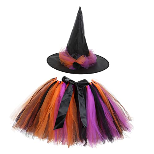 VANZACK Halloween Hexenkostüm für Mädchen Tüllrock mit Hut Teiliges Karneval Party Festliches Cosplay Kostüm von VANZACK