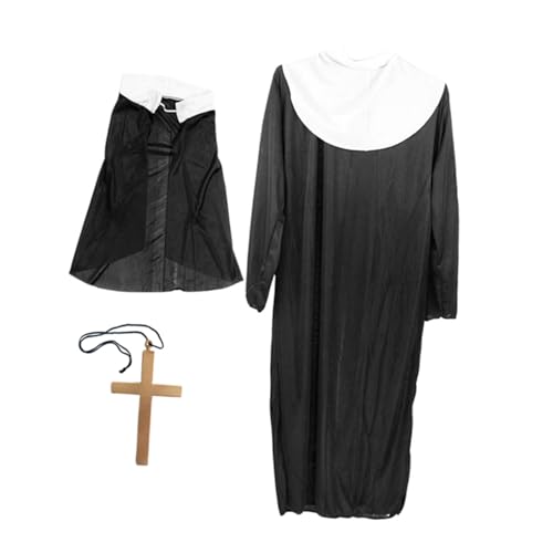 VANZACK Halloween Kostüm Damen Teiliges Nonnen Kostüm mit Großem Goldenem Kreuz Komfortable Robe und Kopftuch Klassisches Halloween Cosplay für Frauen Einfach Anzuziehen und Hochwertige VANZACK Halloween Kostüm Damen Teiliges Nonnen Kostüm mit Großem Goldenem Kreuz Komfortable Robe und Kopftuch Klassisches Halloween Cosplay für Frauen Einfach Anzuziehen und Hochwertige von VANZACK