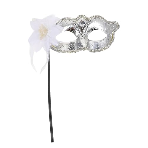 VANZACK Handgehaltene Venezianische Maske mit Silberfedern und Spitzenverzierung Langlebig und Komfortabel für Halloween Karneval Maskenball Bühnenauftritte und Kostümpartys Damen und VANZACK Handgehaltene Venezianische Maske mit Silberfedern und Spitzenverzierung Langlebig und Komfortabel für Halloween Karneval Maskenball Bühnenauftritte und Kostümpartys Damen und von VANZACK