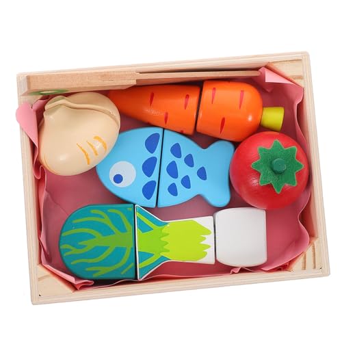 VANZACK Holz Schneide Spielset für Realistisches Obst und Gemüse Fördert Feinmotorik Kreativität und Kognitive Entwicklung Vielseitiges Lernspielzeug für Rollenspiele Kinderküche von VANZACK