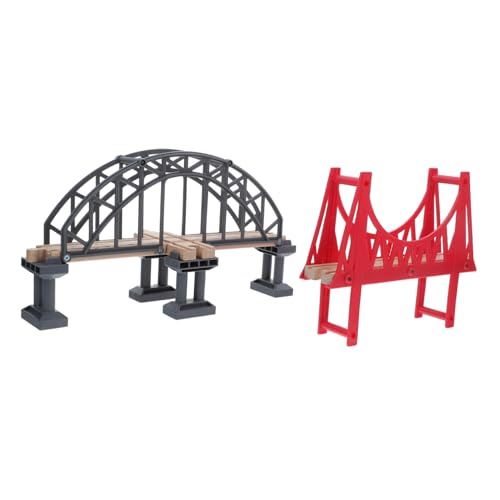 VANZACK Holzeisenbahn Zubehör Set Hängebrücke Und Spielzeugbrücke Aus Holz Teilig Grauer Kreuzbrücke Mit Pfeilern Und Roter Brücke Kreative Bahngleis Szenen von VANZACK
