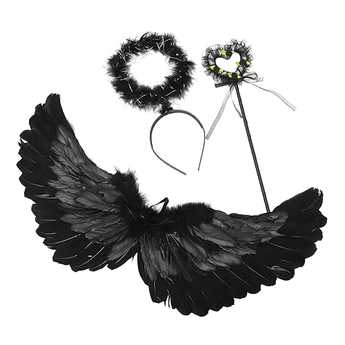 VANZACK Kostüm Engelsflügel Klein Schwarz mit Haarreif Zauberstab für Cosplay Karneval Party Aufführung von VANZACK