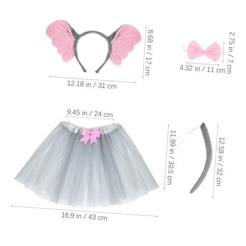 VANZACK Kostüm Set mit Weichem Elefantenohren Stirnband Schleife und Grauem Tüllrock Atmungsaktiv und Leicht für Halloween Fasching Karneval Geburtstage und Kostümpartys von VANZACK