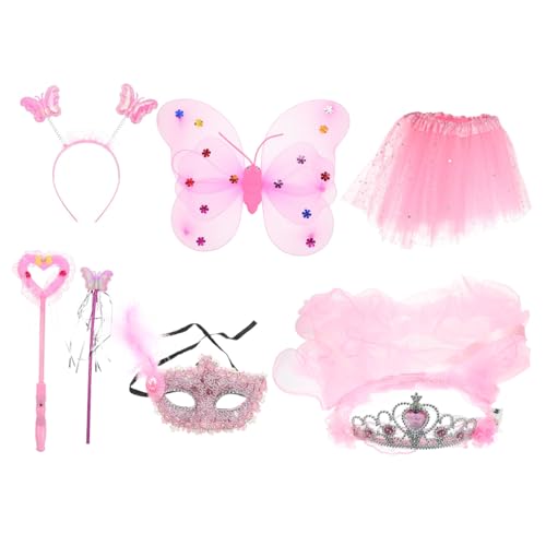 VANZACK Mädchen Prinzessin Kostüm Set Teilig Rosa Glitzer Flügel Leuchtender Schleier Zauberstab Gauze Rock Bühnenauftritt Karneval Verkleidung VANZACK Mädchen Prinzessin Kostüm Set Teilig Rosa Glitzer Flügel Leuchtender Schleier Zauberstab Gauze Rock Bühnenauftritt Karneval Verkleidung von VANZACK