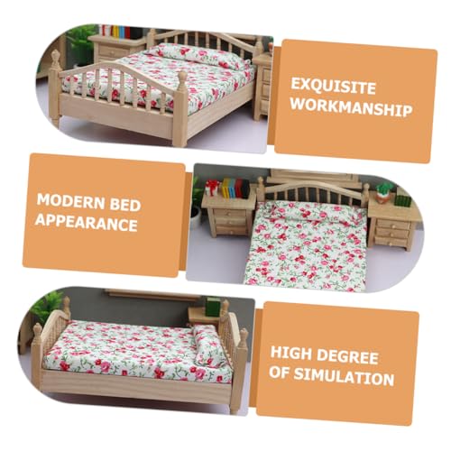 VANZACK Maßstab Simuliertes Möbelmodell Zierliches Doppelbett mit Floralem Muster Dekoratives Puppenhaus Schlafzimmer Ornament Leicht und Sicher von VANZACK