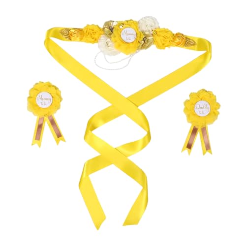 VANZACK Maternity Sash And Corsage Set Gelb mit Blumenmotiv Verstellbarer Shower Gürtel für Schwangere Elegantes Schwangerschafts-fotorequisit für Mutterschaftsshootings und von VANZACK