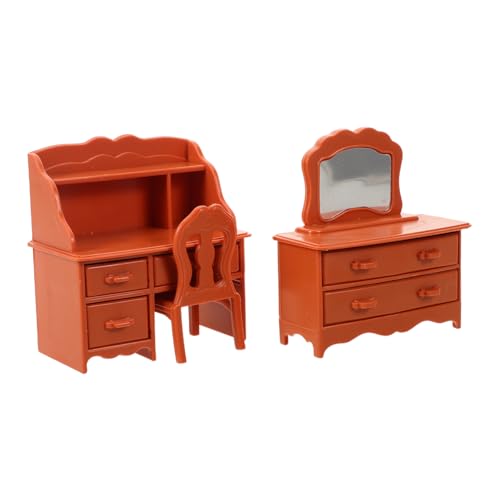 VANZACK Mini -Make -up -Tisch Puppenhaus Schreibtisch Mini-puppenhausmöbel Puppenhauszubehör Puppenhaus-schminkspiegel Make-up-waschtisch Für Mädchen Miniaturpuppenhaustisch Hellbraun Harz von VANZACK