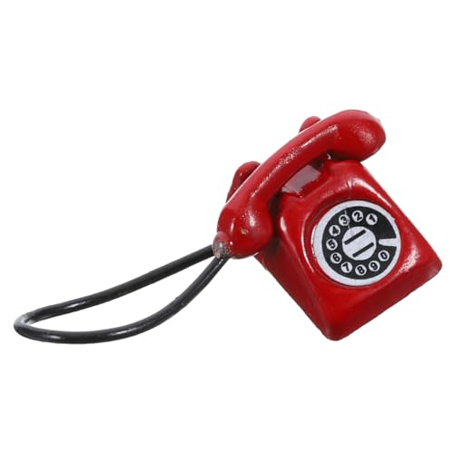 VANZACK Mini Vintage Telefon Modell Rotes Miniatur Puppenhaus Dekoratives Zubehör Detailgetreues Nostalgisches Festnetztelefon für Kreative Handwerkskunst von VANZACK