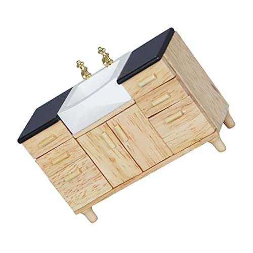 VANZACK Miniatur Badezimmermöbel für Puppenhäuser Waschbecken und Toilettenhäuschen aus Hochwertigem Holz für Kreative Spielwelten und DIY Zubehör von VANZACK