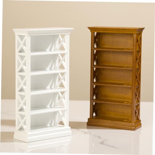 VANZACK Miniatur Bücherregal aus Holz Kompakter Miniaturmöbel Schrank Weißer Miniatur Schrank für Puppenhaus Wohnzimmer und Schlafzimmer Dekoration von VANZACK