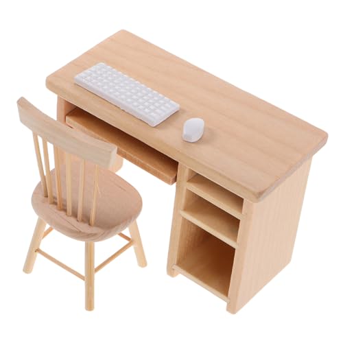VANZACK Miniatur Büro Möbel Miniatur Schreibtisch Und Stuhl Mit Tastatur Maus Kompaktes Für Puppenhaus Tragbar Und Leicht Modernes Heim Büro Design von VANZACK