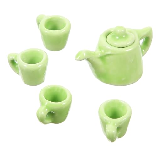 VANZACK Miniatur Keramik Teeset Teilig Miniatur Kanne und Tassen Set Puppenhaus Zubehör Grün Kleine Dekoration Tragbar Geschenkideen von VANZACK