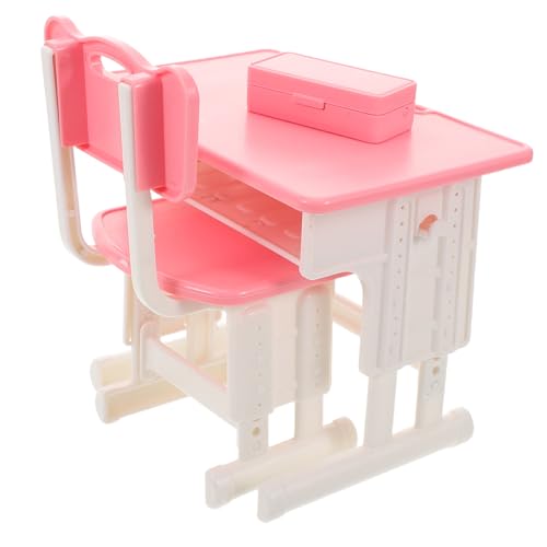 VANZACK Miniatur Klassenzimmer Möbel Lernmöbel Puppenhaus Spiel Zubehör Realistische Miniatur Schreibtisch und Stuhl für Interaktives Rollenspiel und Kreatives Lernen von VANZACK